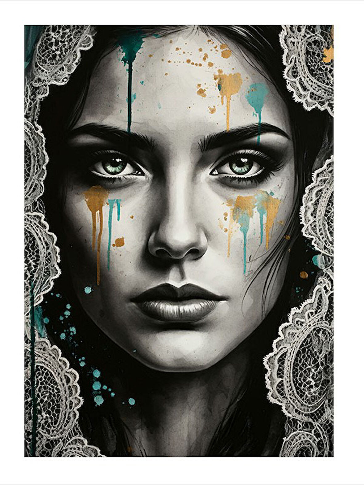 Dantel Başörtülü Kadın Desenli Ahşap Tablo