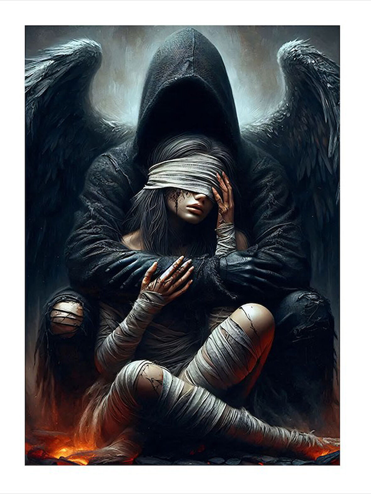 Kanatlı Siyah Melek Art Mdf Poster