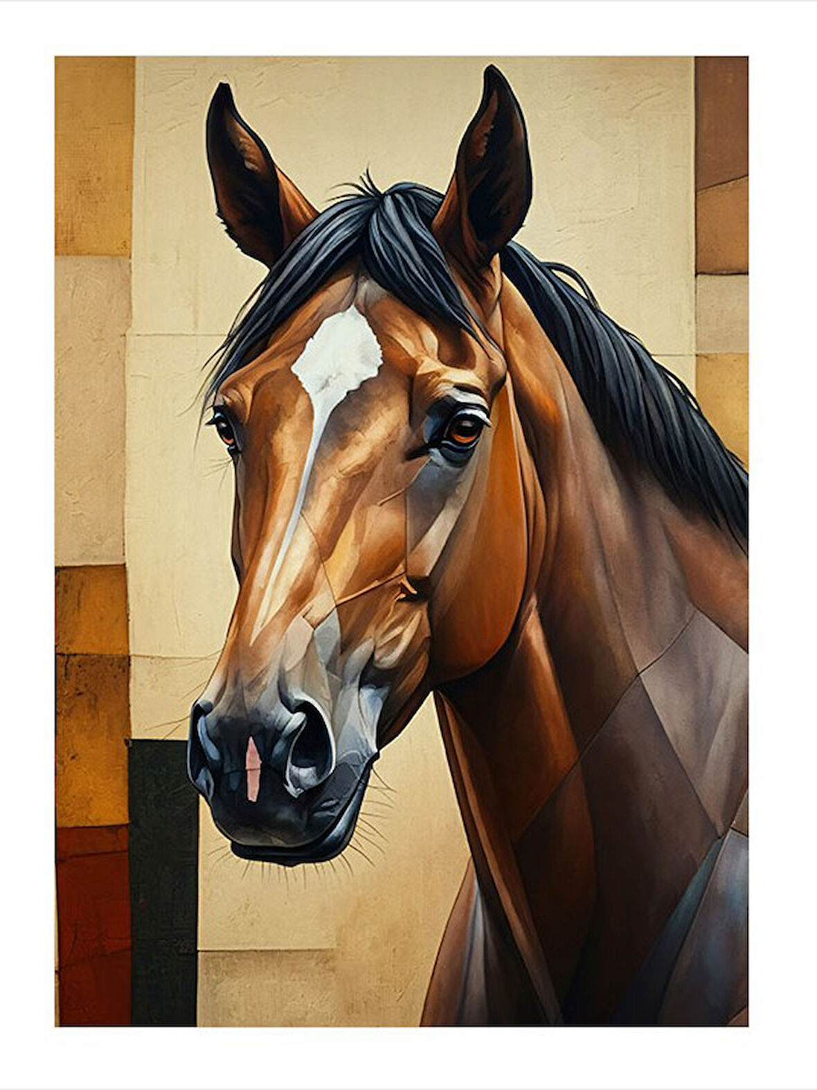 Kahverengi At Portresi Hediyelik Ahşap Tablo