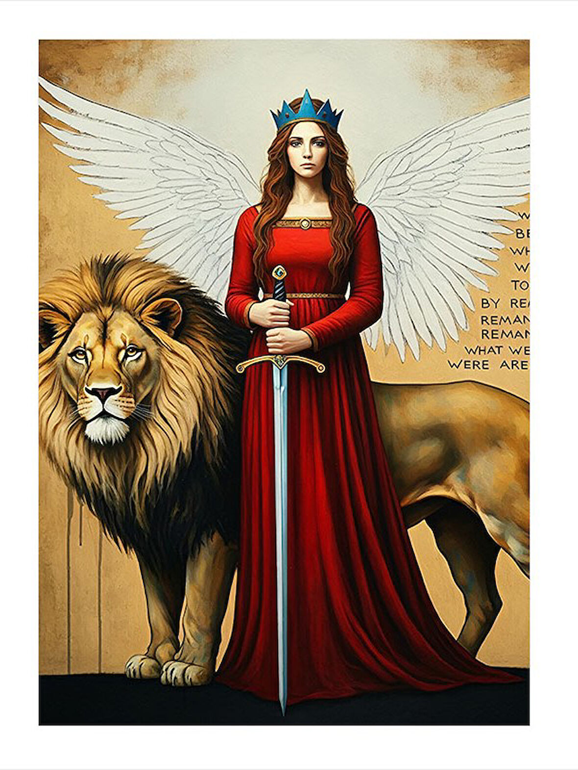 Kanatlı Kırmızı Elbiseli Kadın Art Mdf Poster