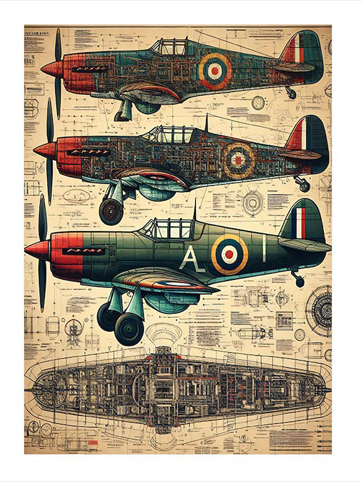 Eski Savaş Uçakları Çizimi Model Mdf tablo