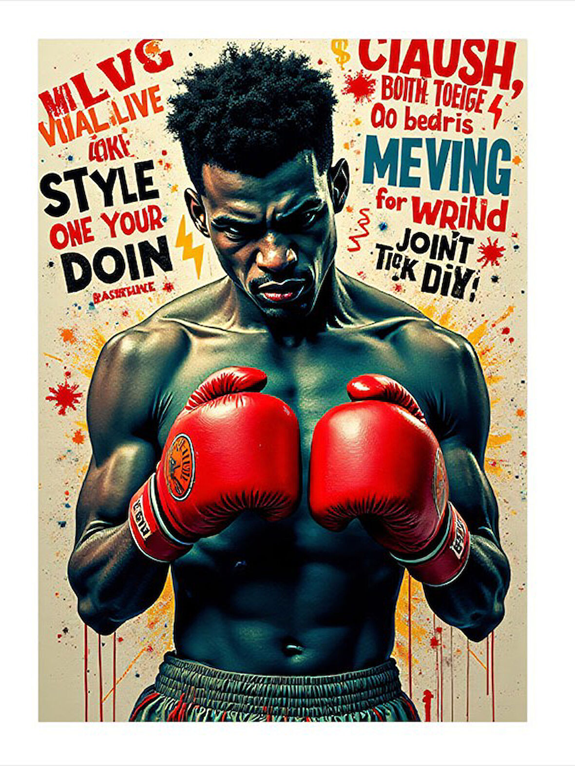 Kırmızı Eldivenli Boksör Model Ahşap Tablo