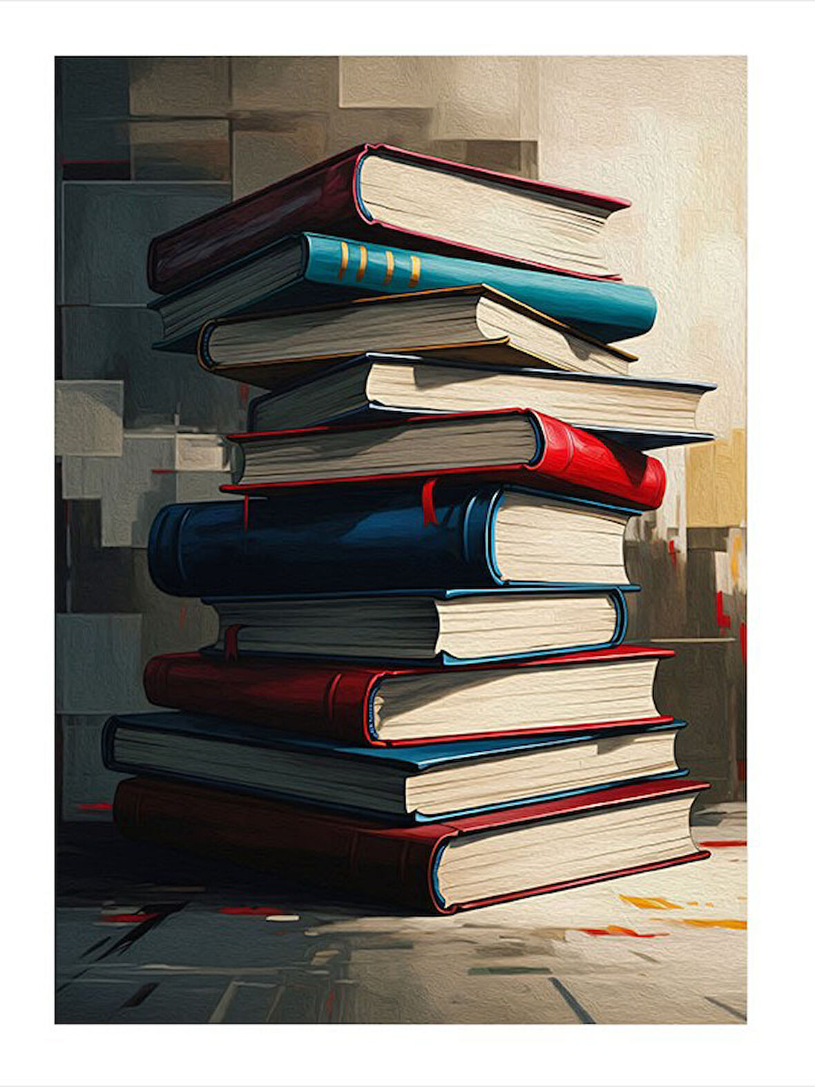 Kitap Kulesi Çizimi Art Mdf Tablo