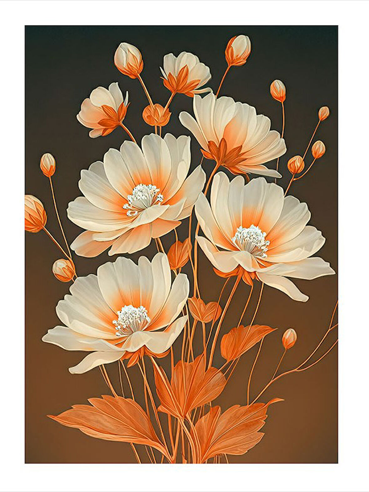 Turuncu Çiçek Deseni Art Mdf Poster