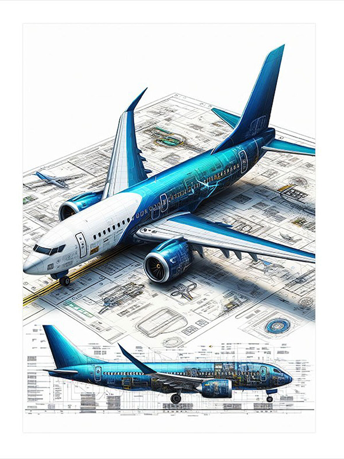 Uçak Teknik Çizimi Modern Mdf Tablo