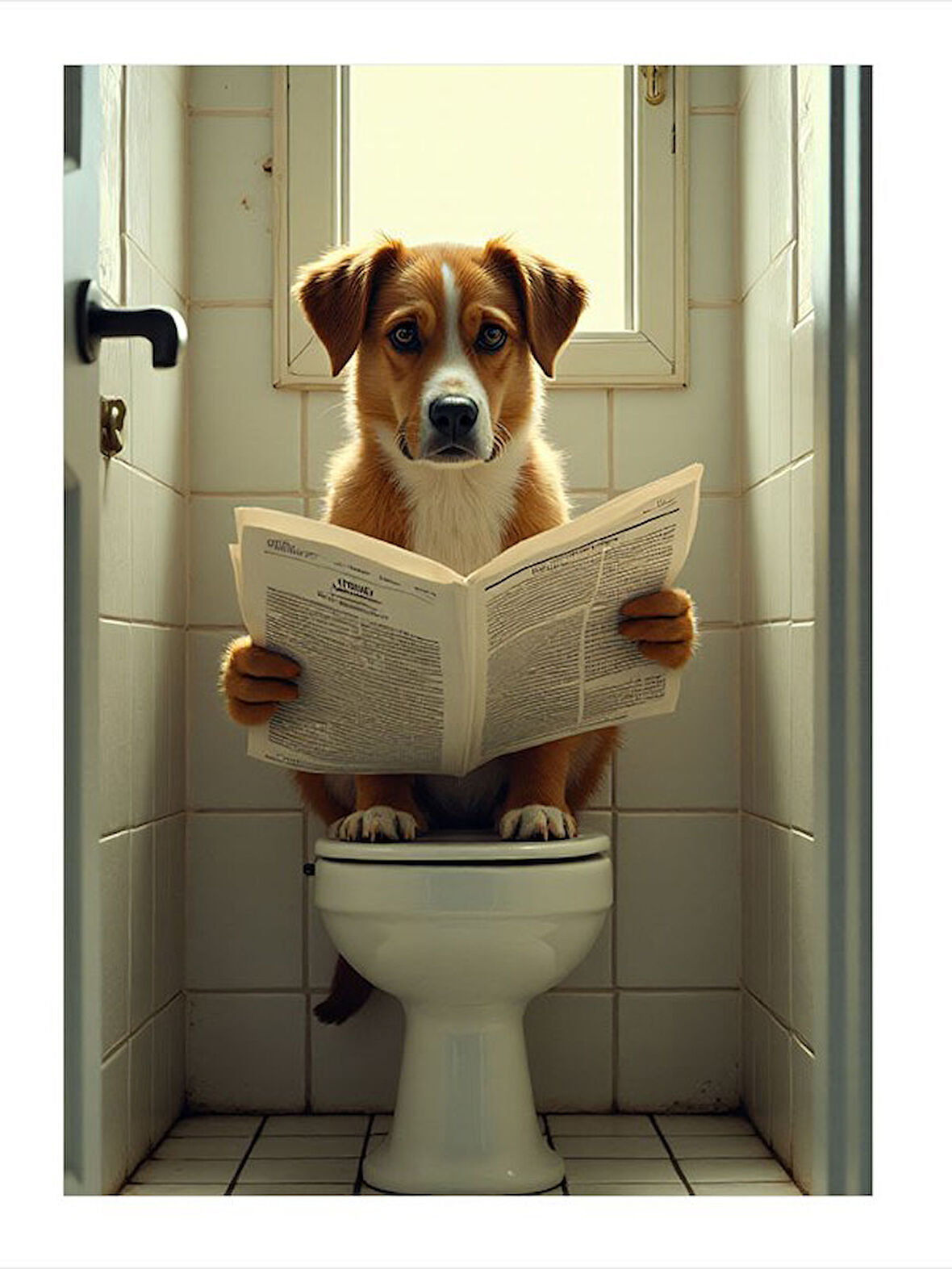 Tuvalette Gazete Okuyan Köpek Hediyelik Mdf Tablo