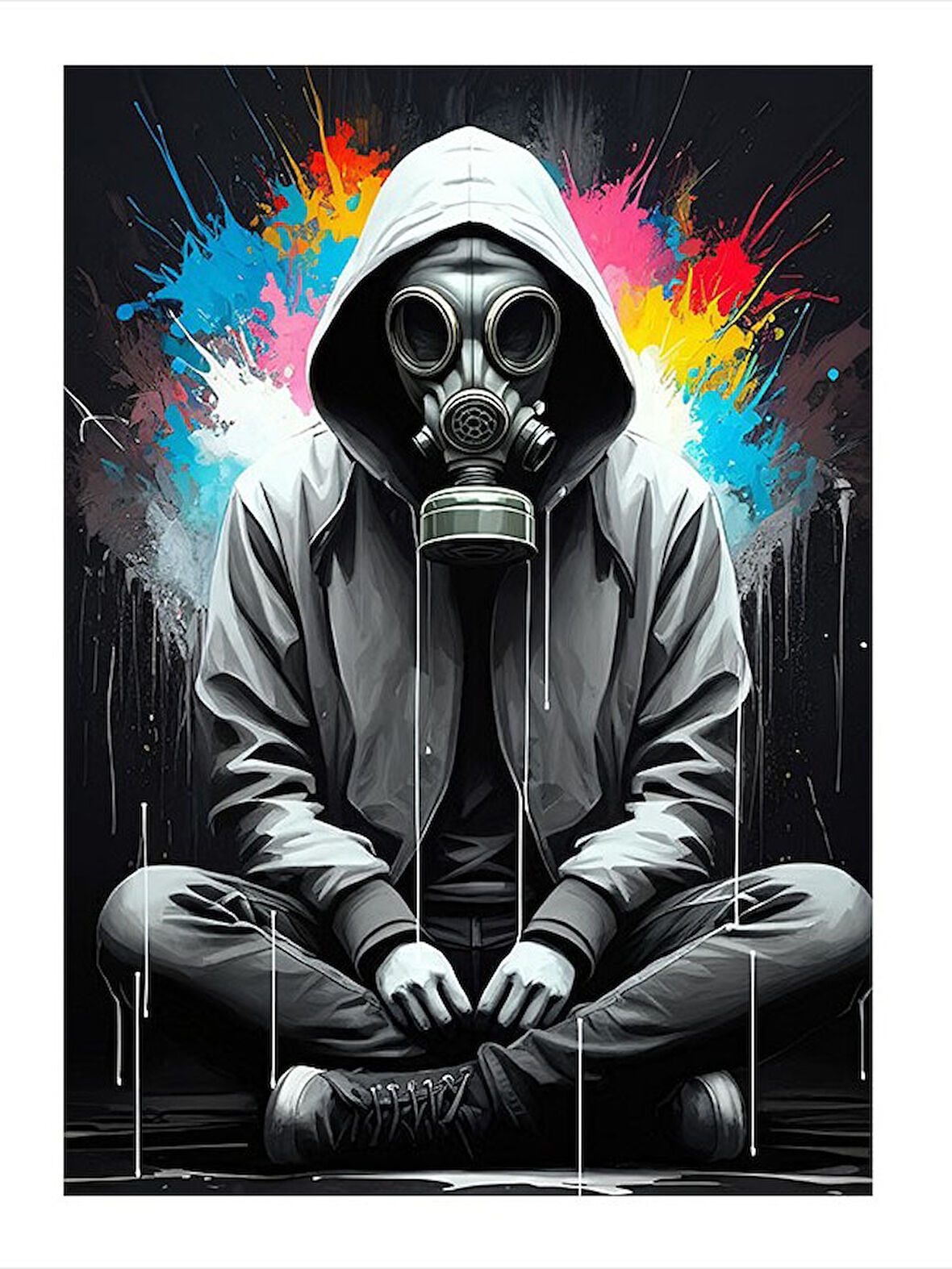 Kapüşonlu Gaz Maskeli Adam Art Mdf Poster