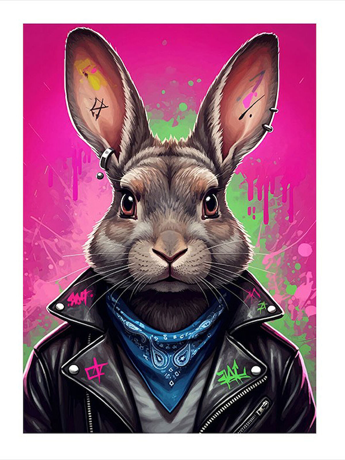 Deri Ceketli Renkli Tavşan Modern Ahşap Tablo