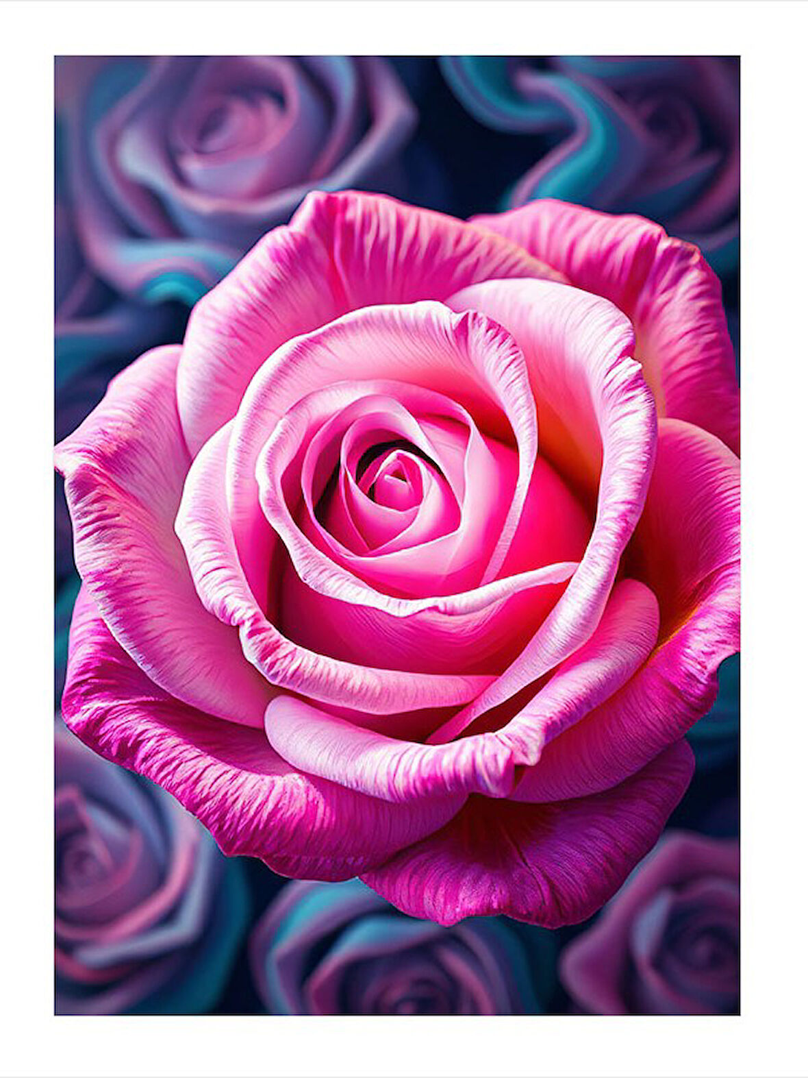 Büyük Pembe Gül Çizimi Model Ahşap Tablo