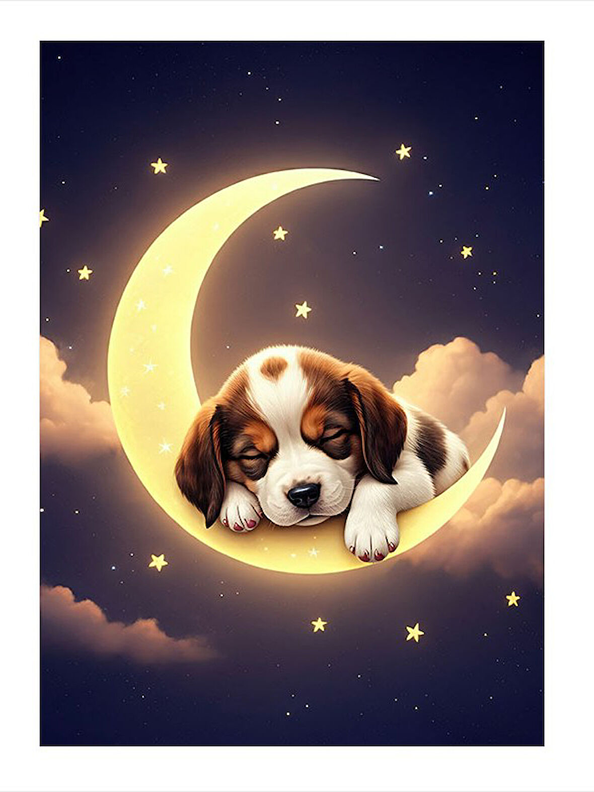 Ay Ve Uyuyan Köpek Dekoratif Mdf Tablo