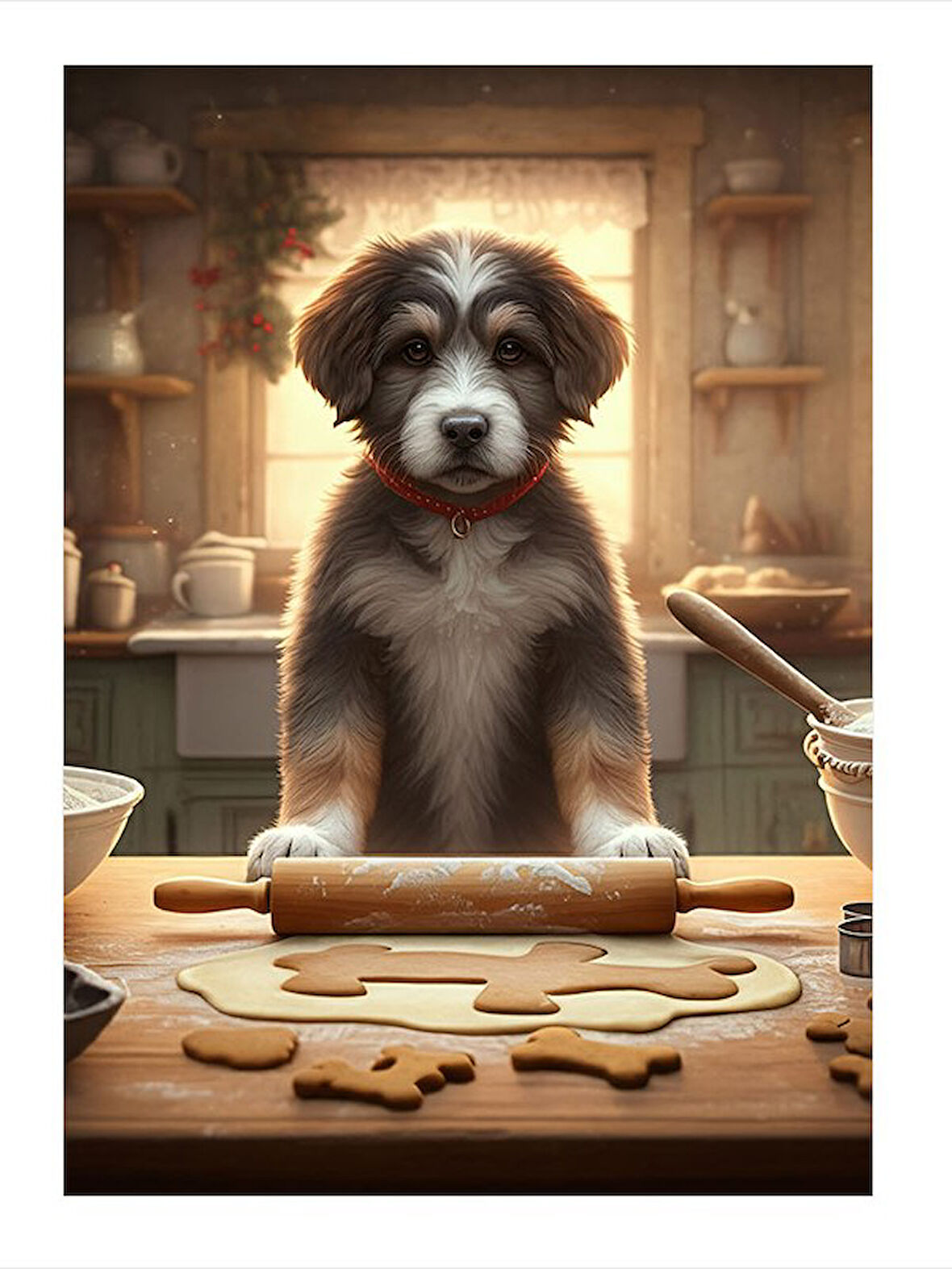 Kurabiye Yapan Köpek Desenli Mdf Tablo