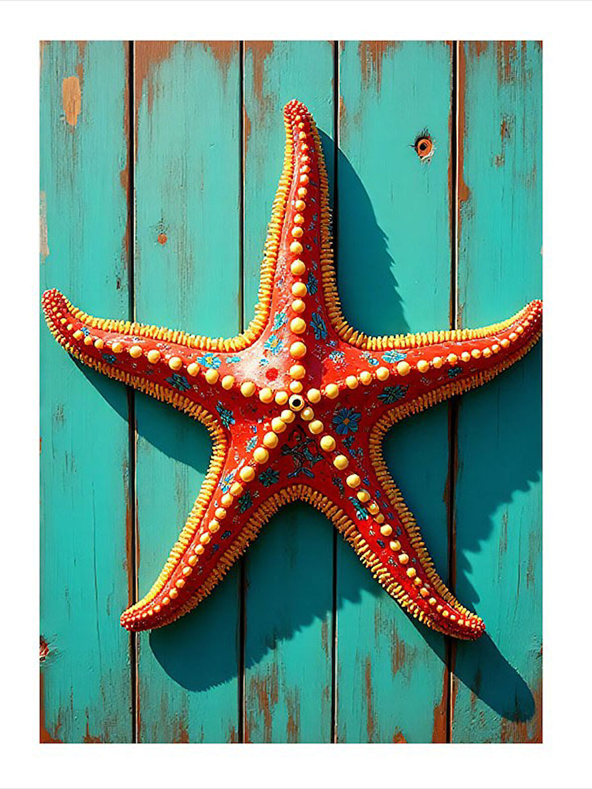 Ahşap Üzerinde Deniz Yıldızı Hediyelik Mdf Tablo