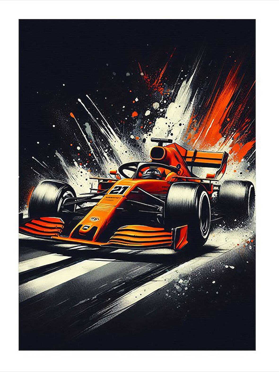 Turuncu Yarış Arabası Desenli Ahşap Tablo