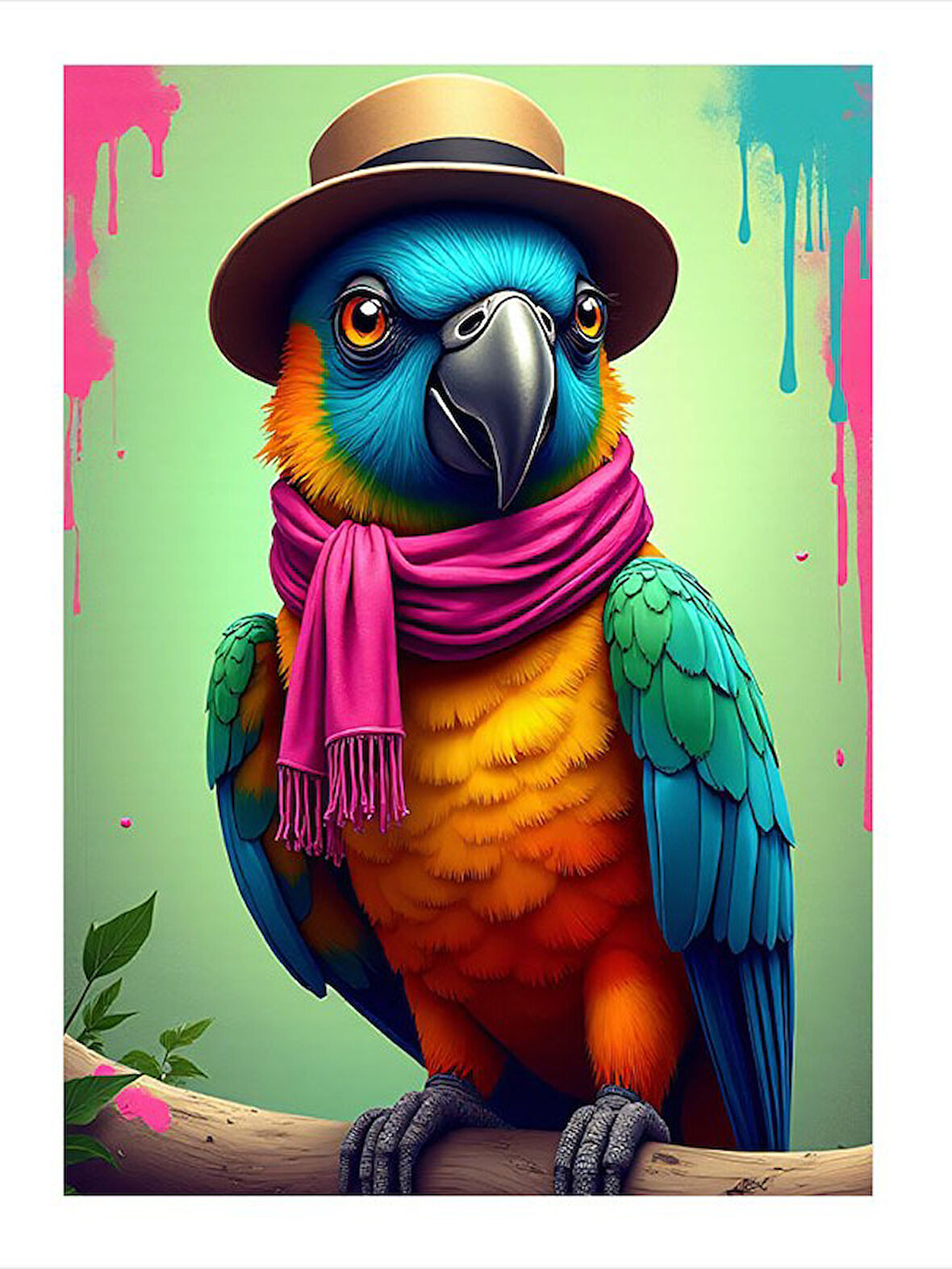 Şapkalı Papağan Portresi Model Ahşap Tablo