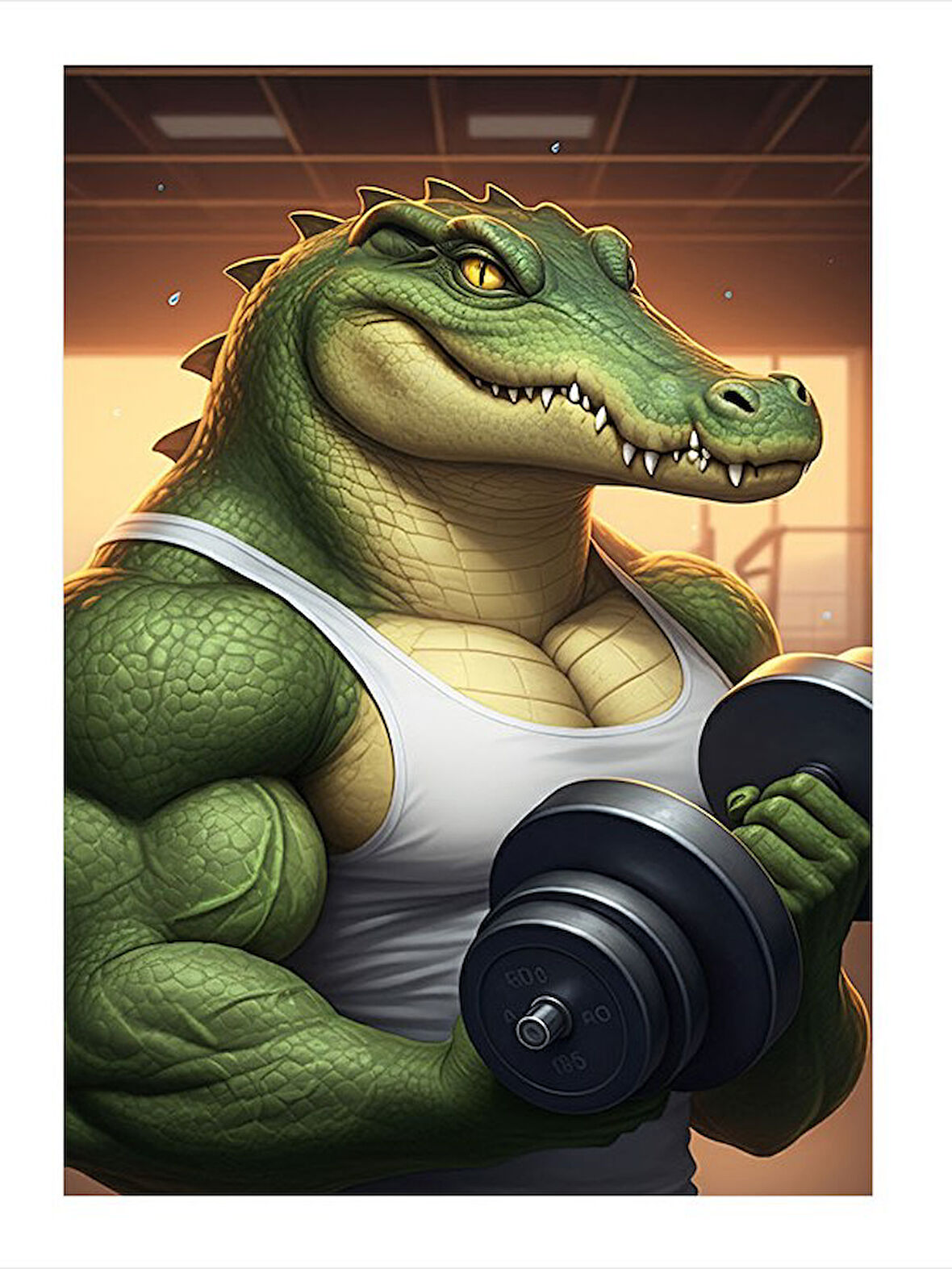 Ağırlık Kaldıran Timsah Dekoratif ahşap Tablo