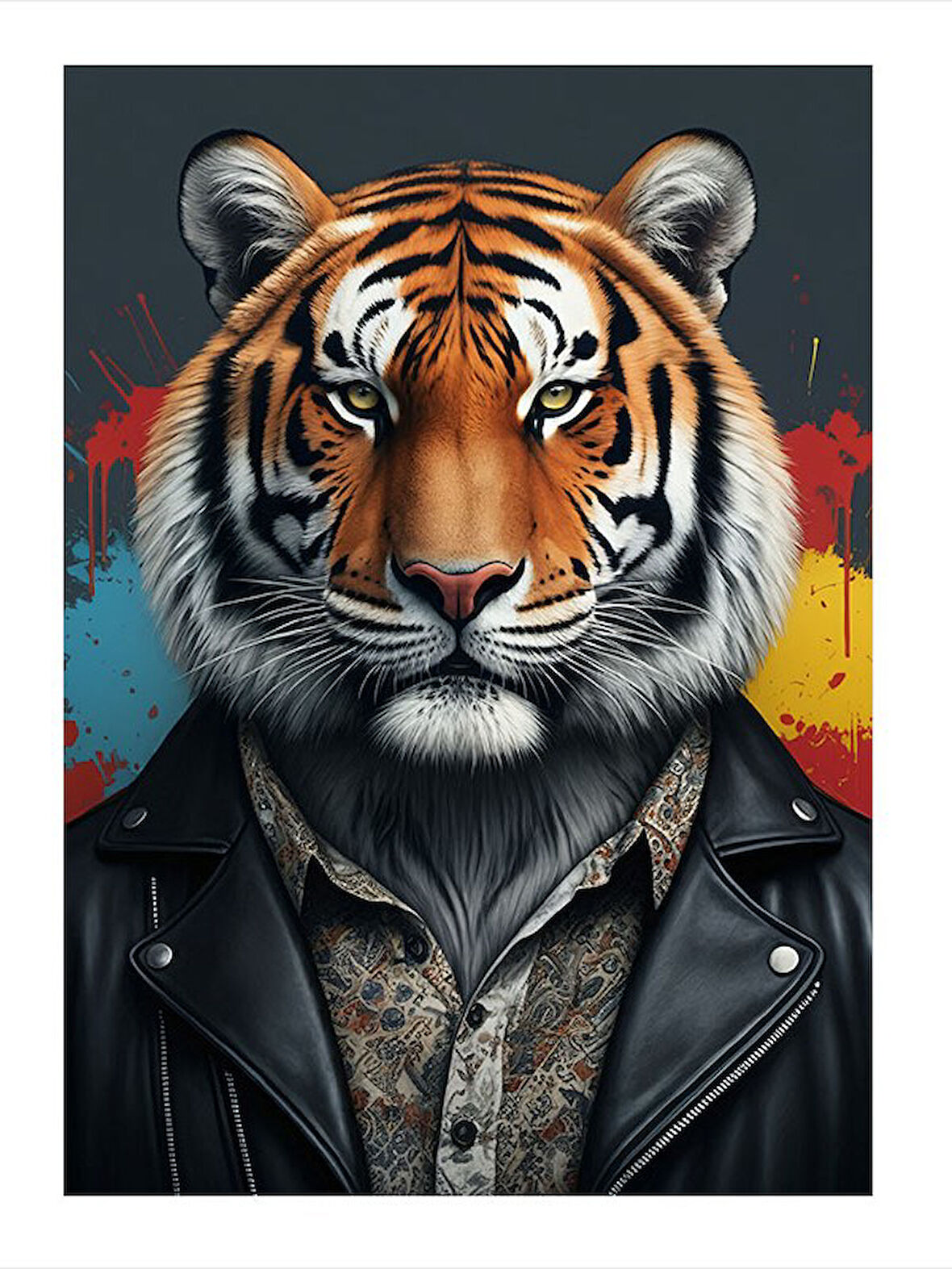 Siyah Ceketli Kaplan Desenli Ahşap Tablo