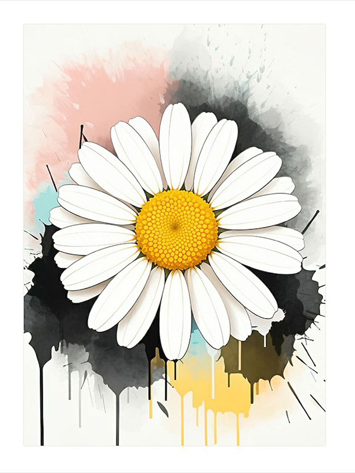 Beyaz Papatya Çizimi Hediyelik Ahşap Tablo