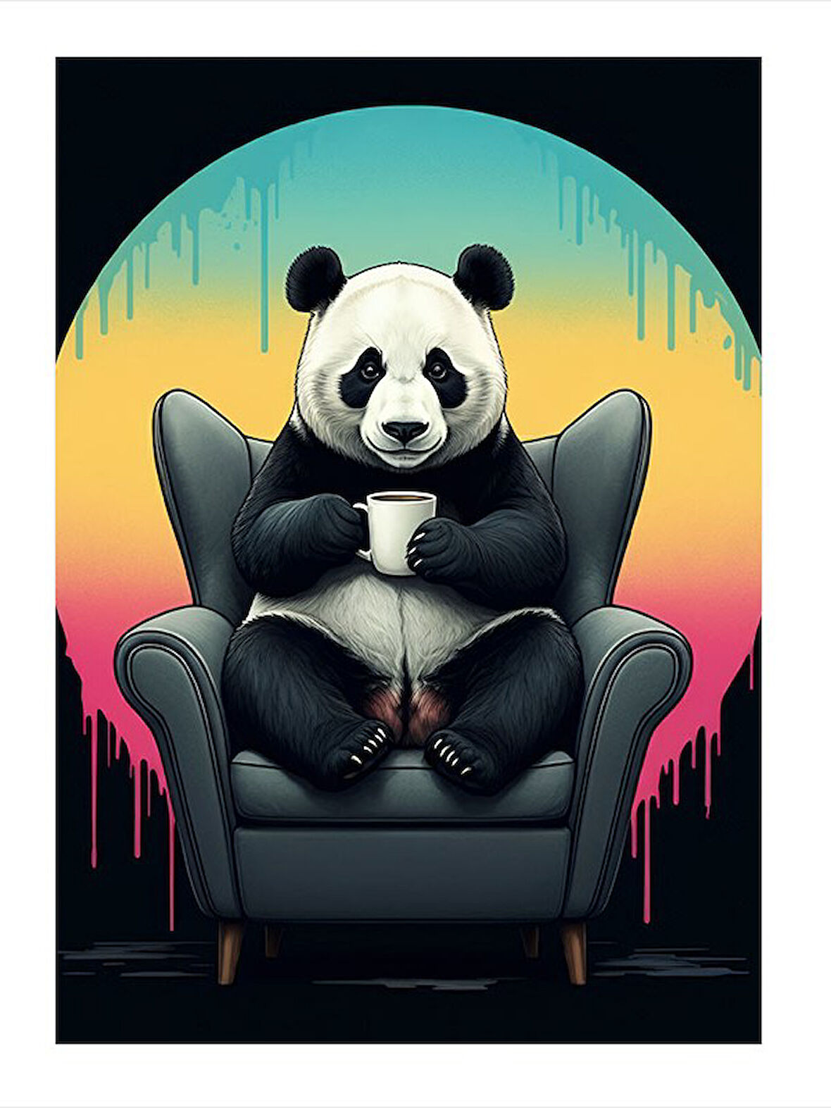 Koltuğunda Oturan Panda Art Mdf Tablo