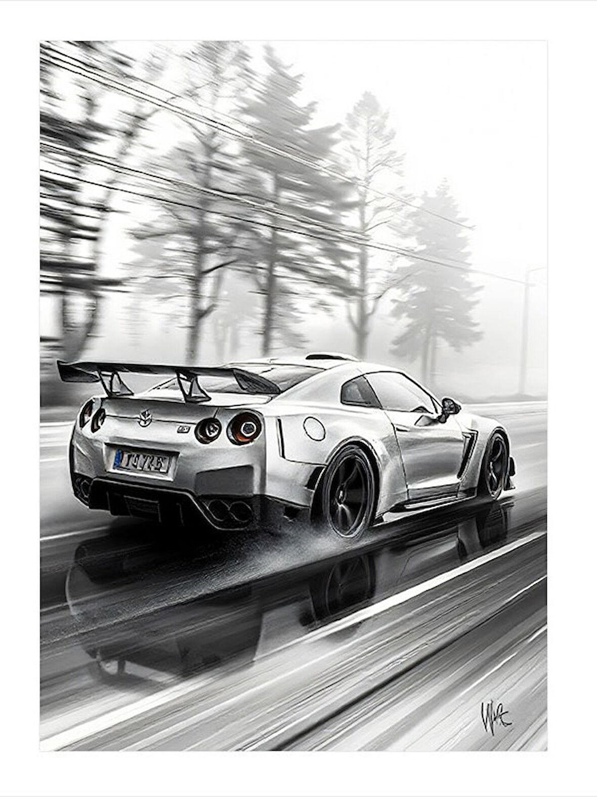 Hızlı Spor Araba Çizimi Tasarım Ahşap Tablo