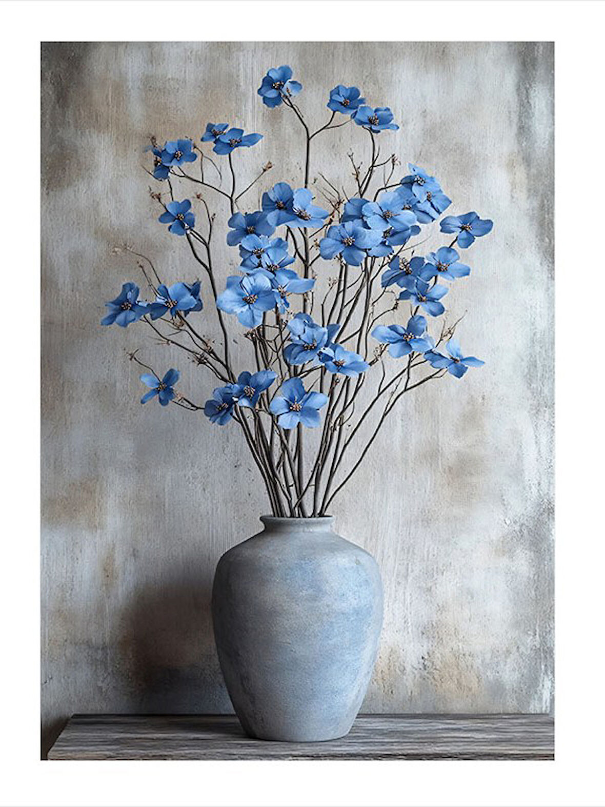 Vazoda Mavi Çiçekler Modern Mdf Tablo
