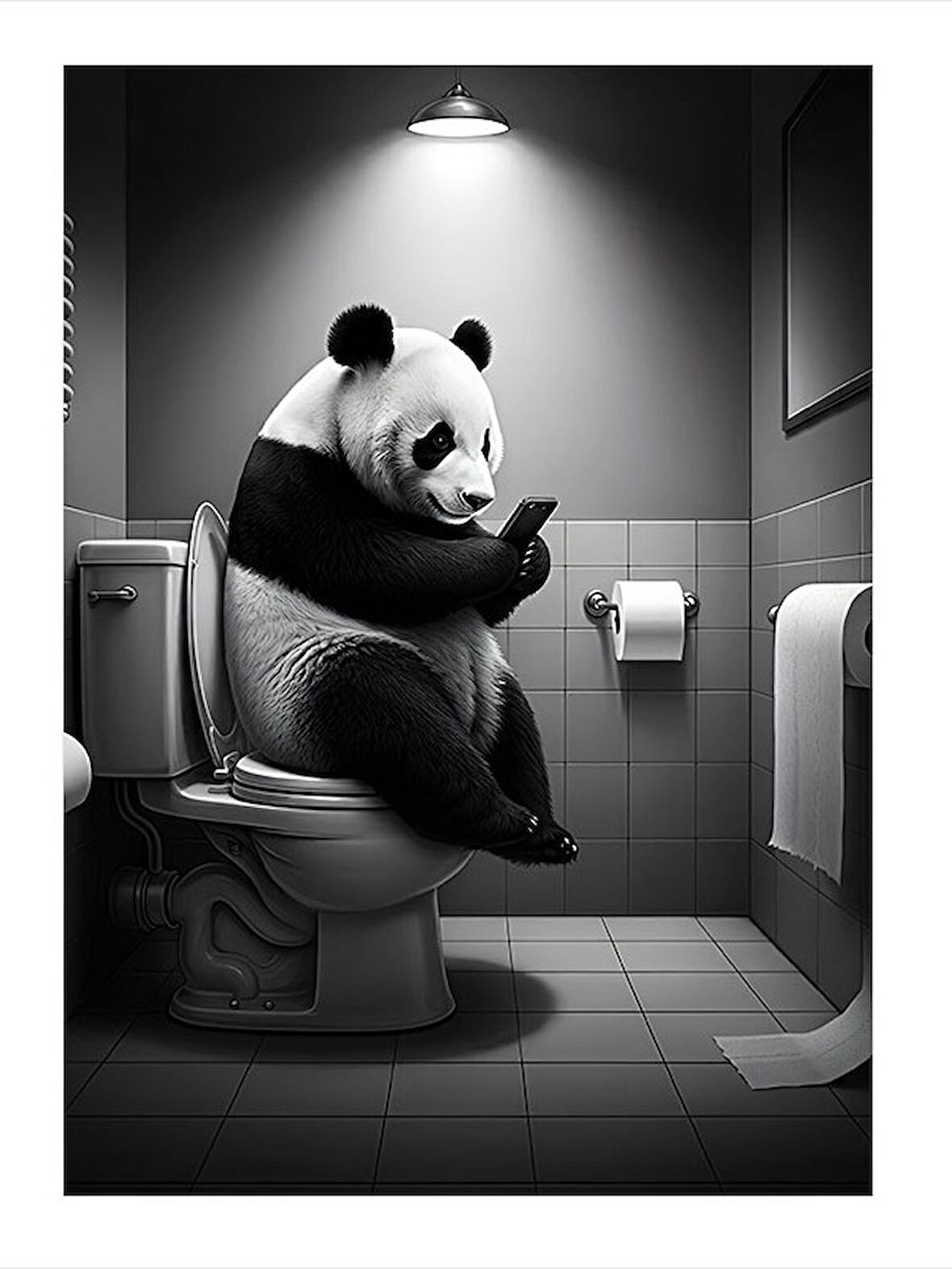 Tuvalette Oturan Panda Mdf poster