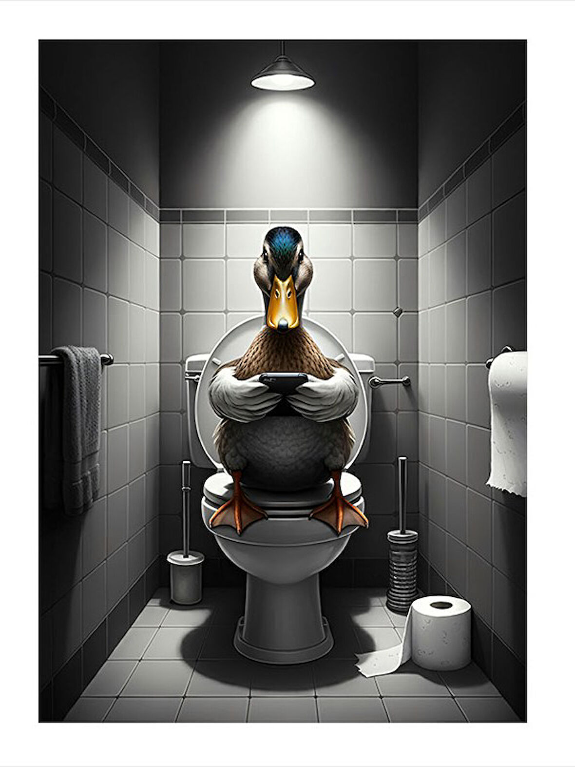 Tuvalette Ördek Portresi Art Mdf Poster