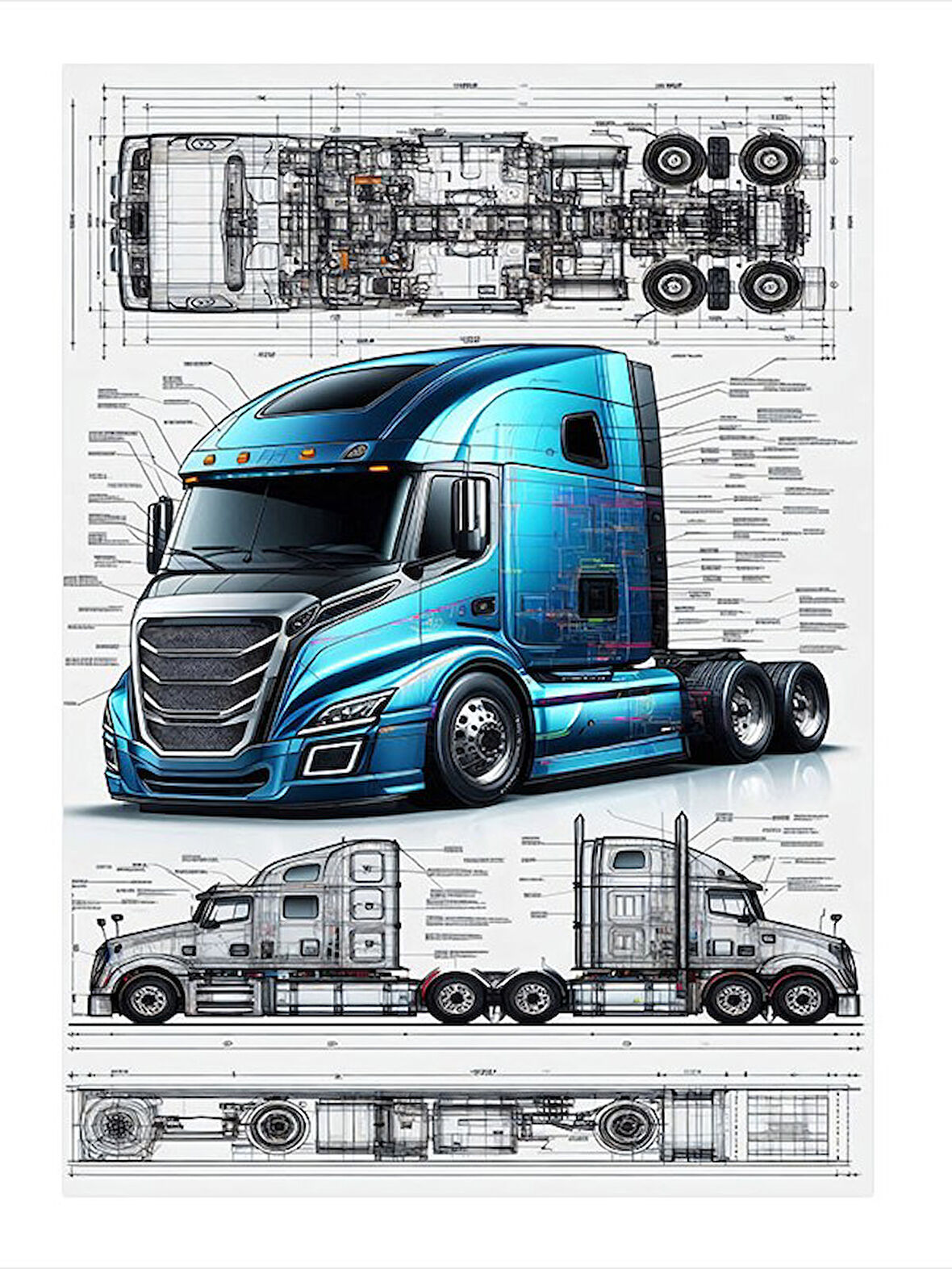 Tır Teknik Çizimi Tasarım Ahşap Tablo