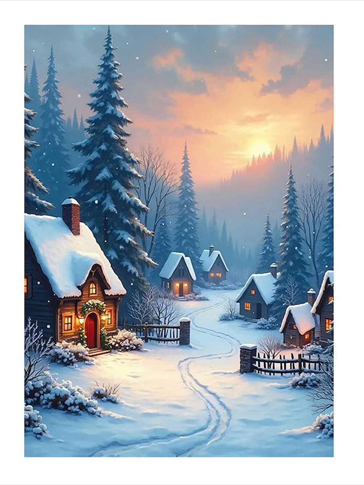 Karlı Dağ Evleri Modern Mdf Tablo