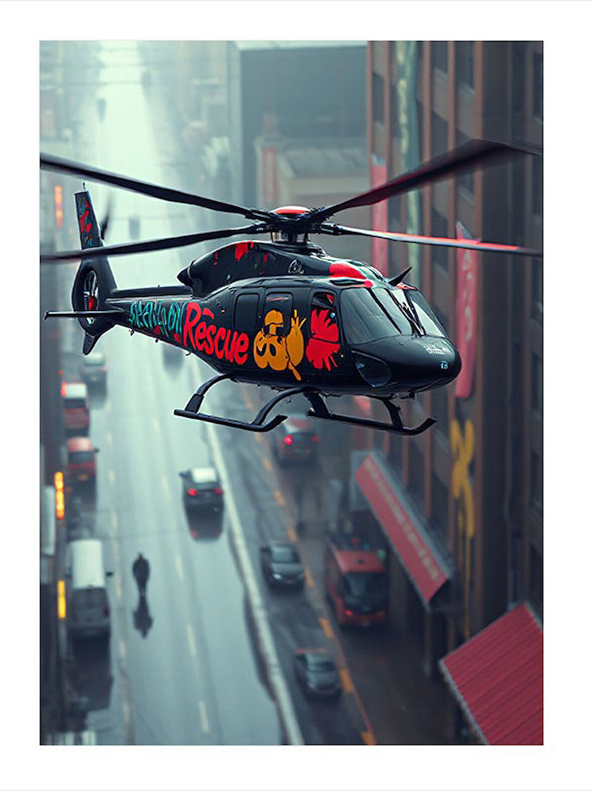 Havada Siyahhelikopter Model Ahşap Tablo