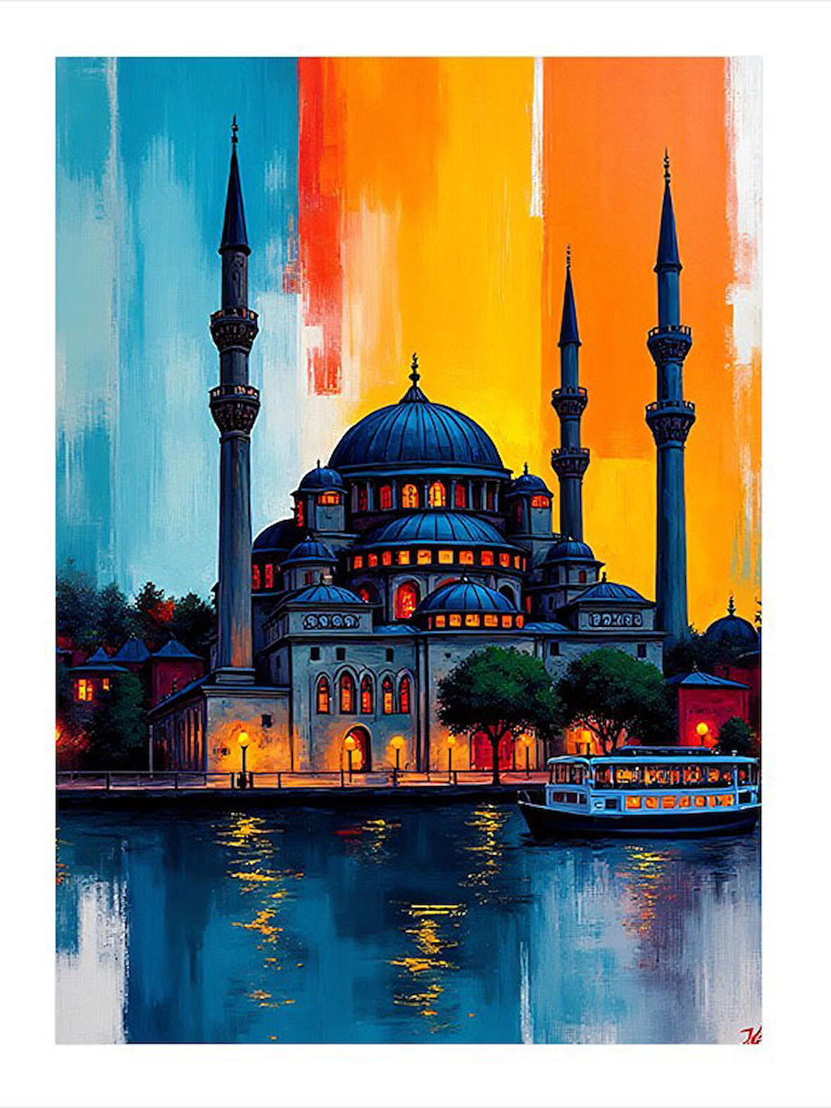 Mavi Cami Ve Gün Batımı Model Mdf tablo