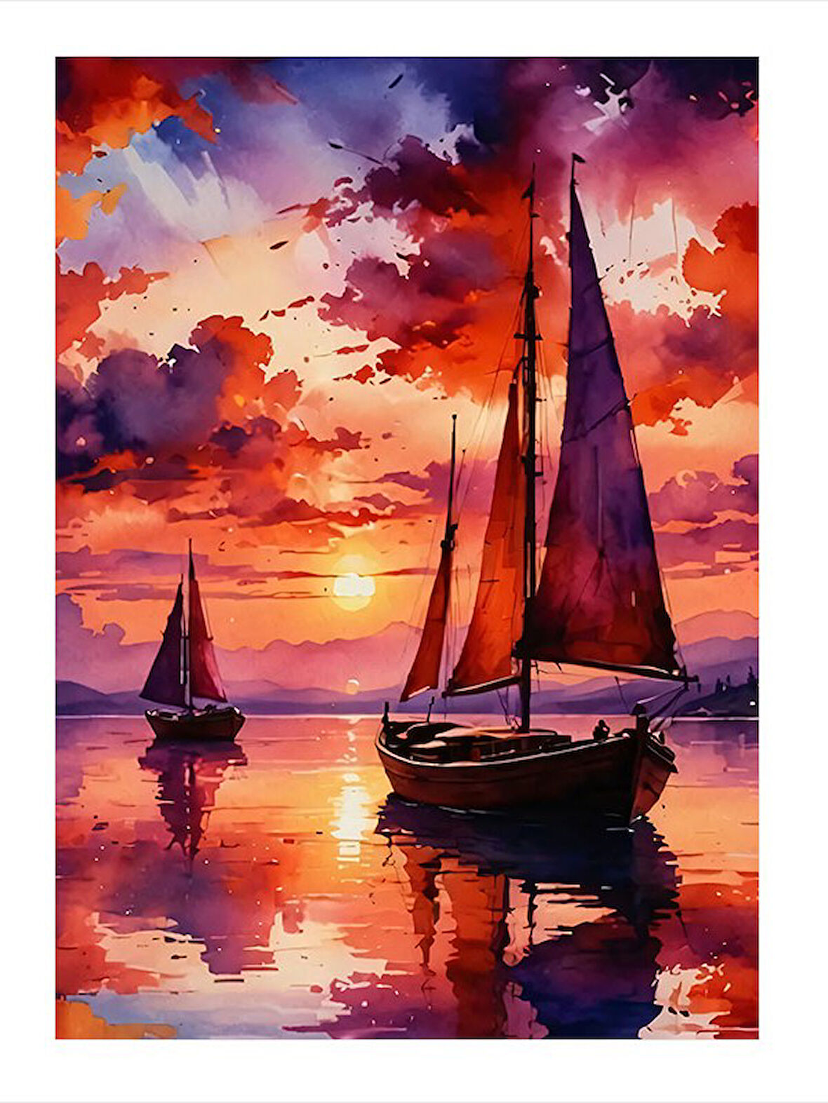 Gün Batımında Yelkenliler Model Mdf tablo
