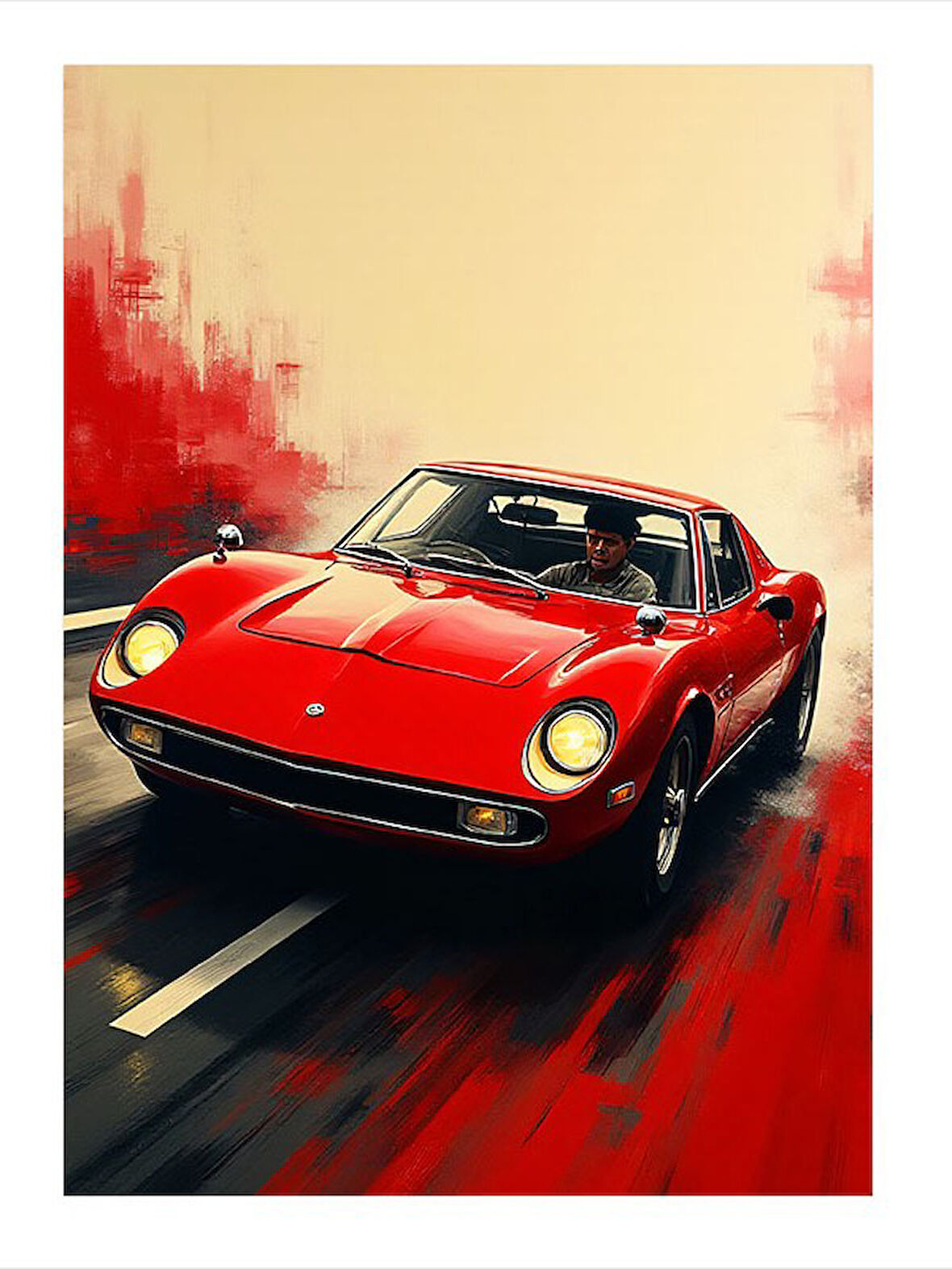 Kırmızı Klasik Spor Araba Mdf Tablo