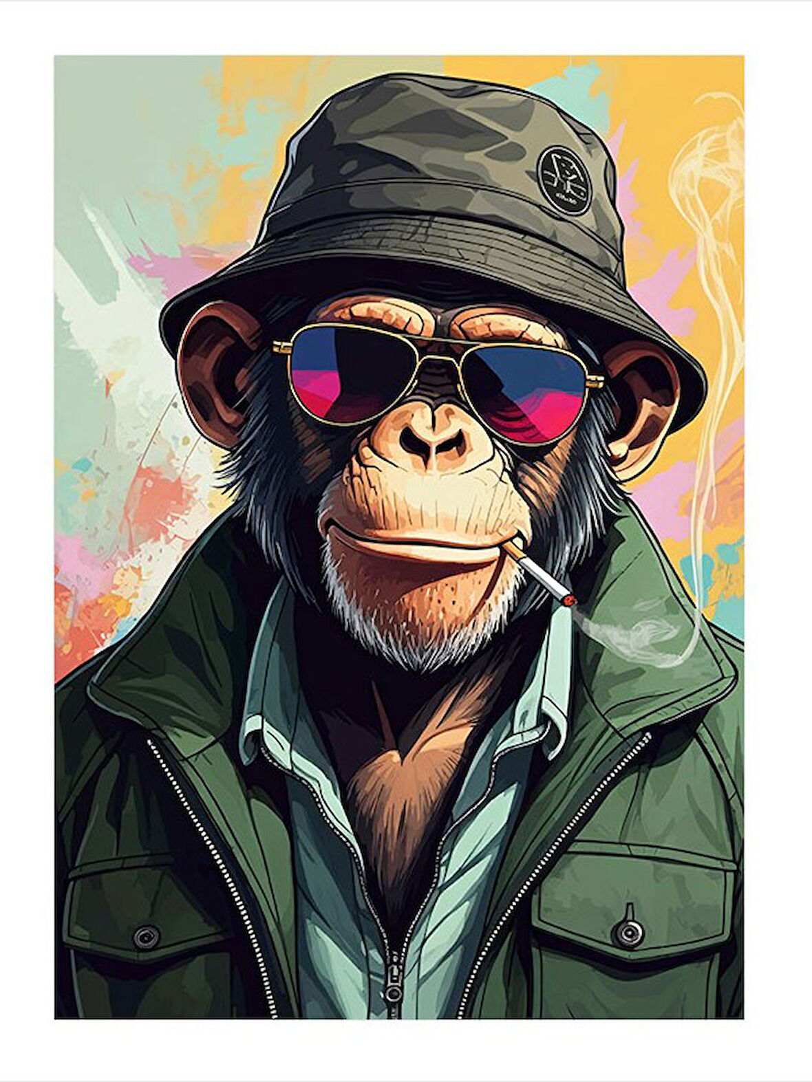 Güneş Gözlüklü Maymun Dekoratif ahşap Tablo