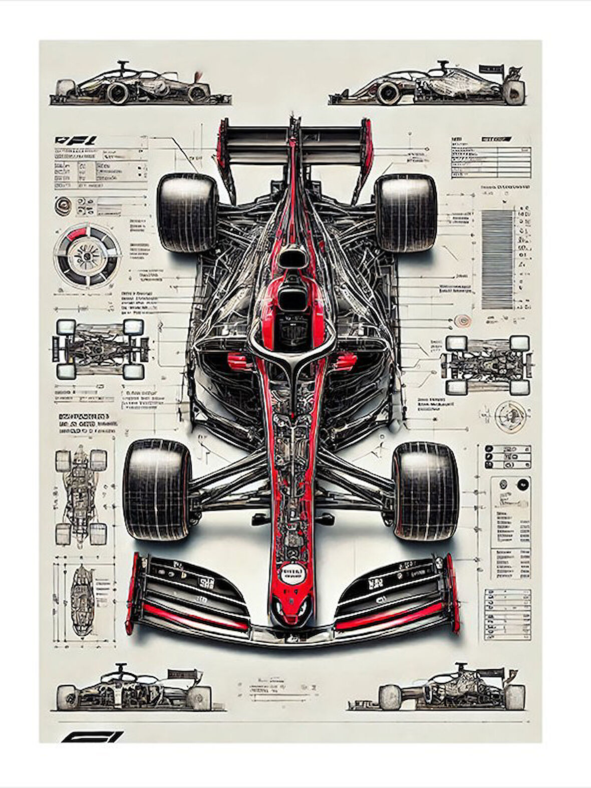 Formula 1 Yarış Arabası Çizimi Tasarım Mdf Tablo