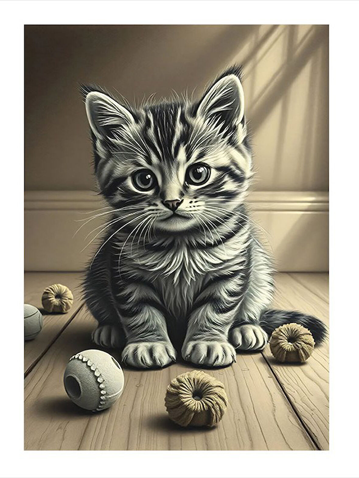 Toplarla Oynayan Kedi Model Mdf tablo