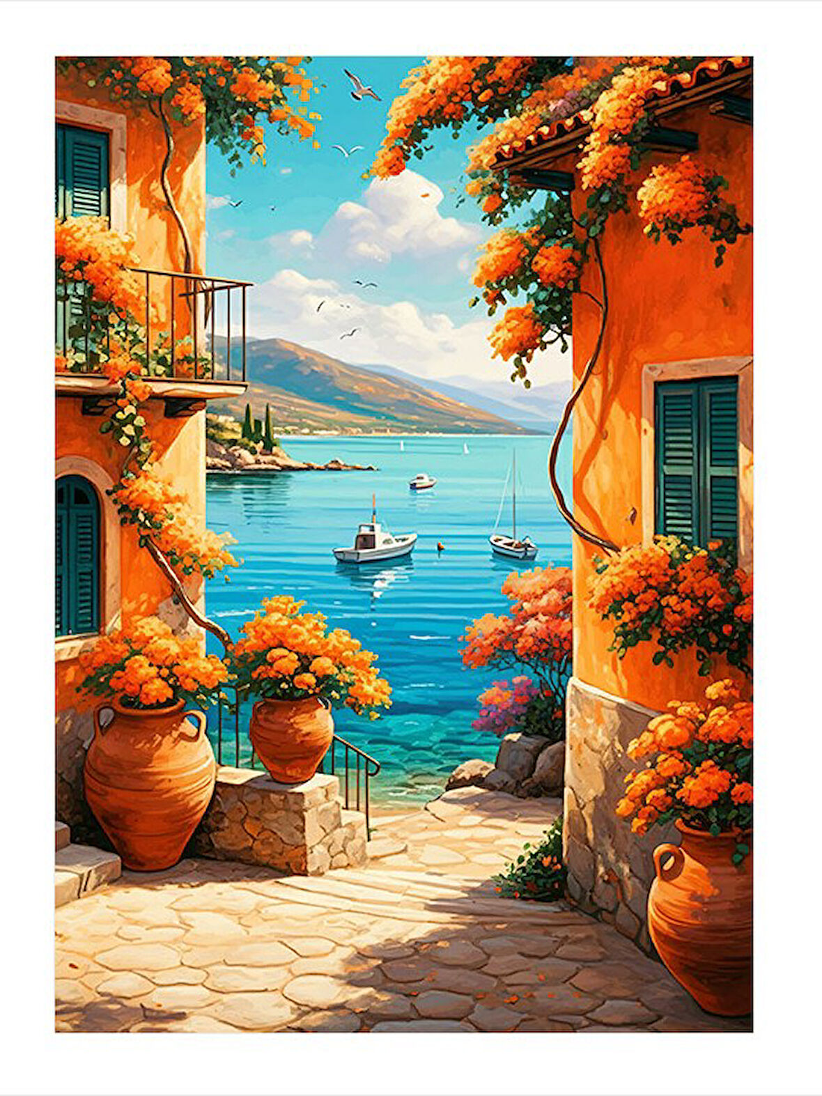 Akdeniz Tarzı Mavi Sokak Art Mdf Poster