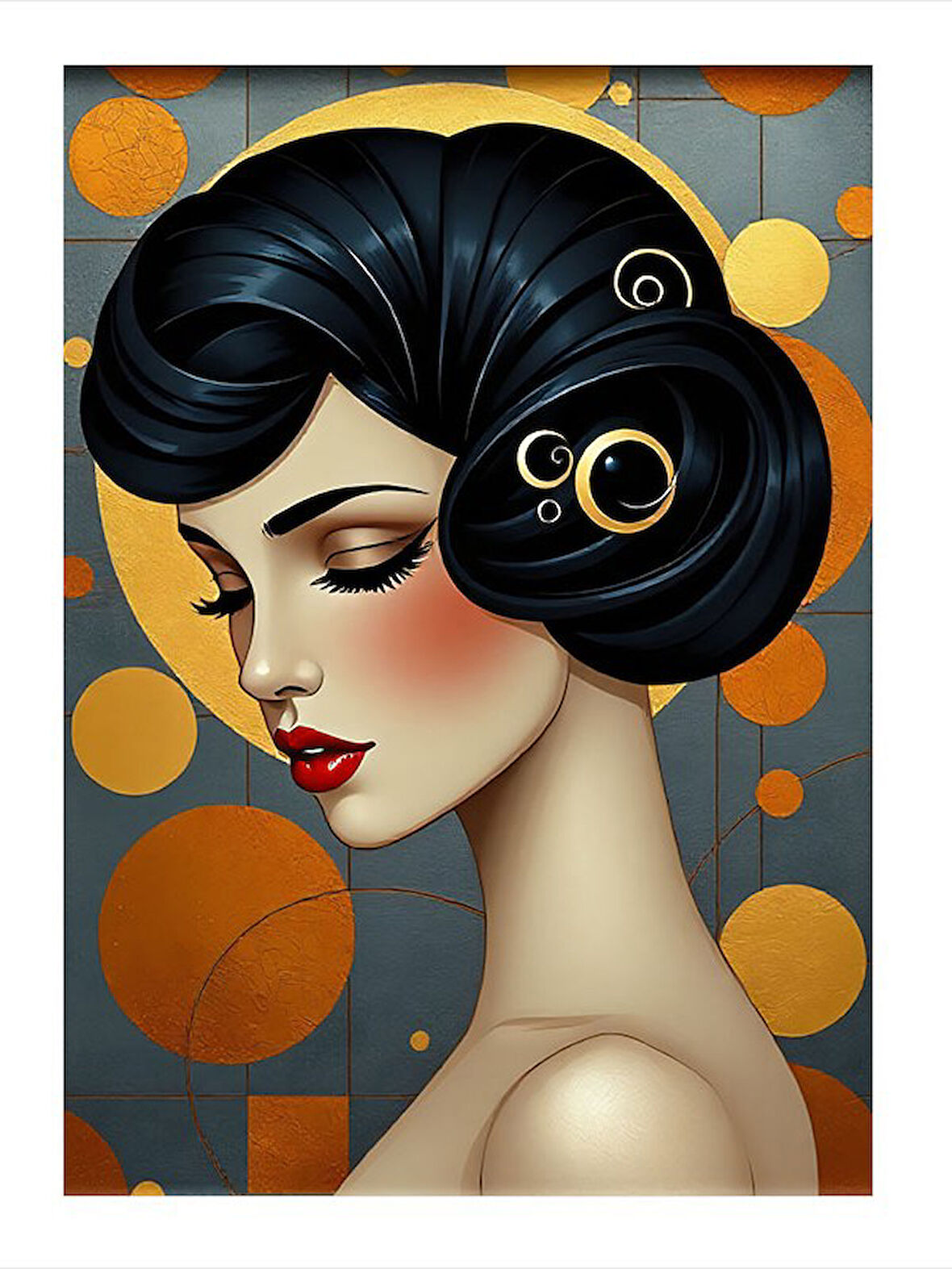 Retro Tarzı Kadın Portresi Tasarım Mdf Tablo