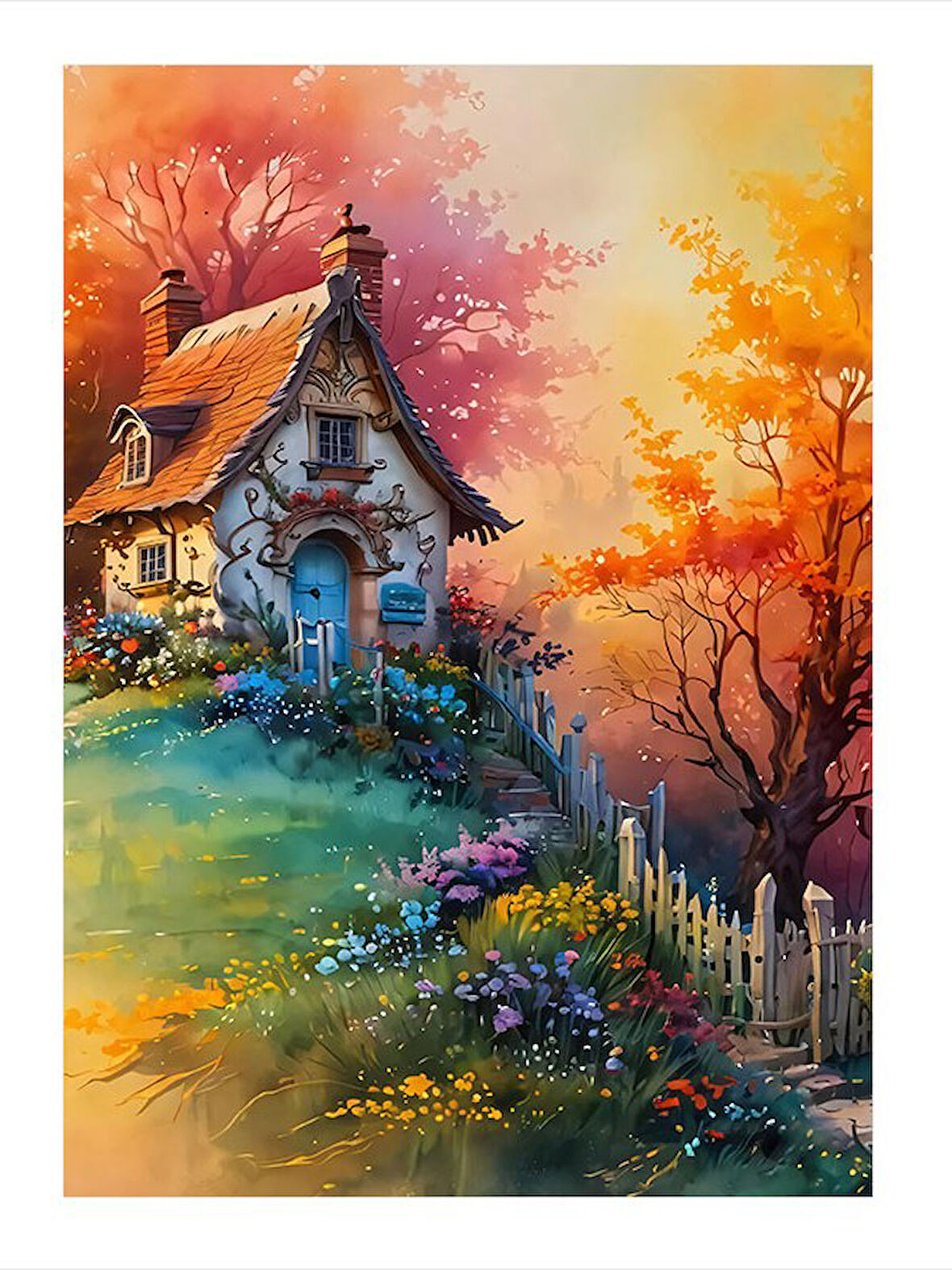 Masalsı Ev Ve Bahçe Görseli Art Mdf Poster