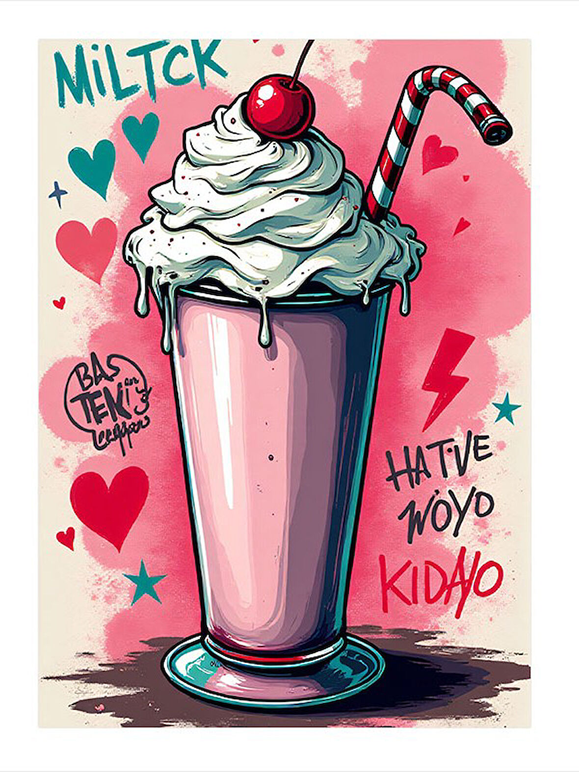 Renkli Milkshake Tasarımı Desenli Ahşap Tablo