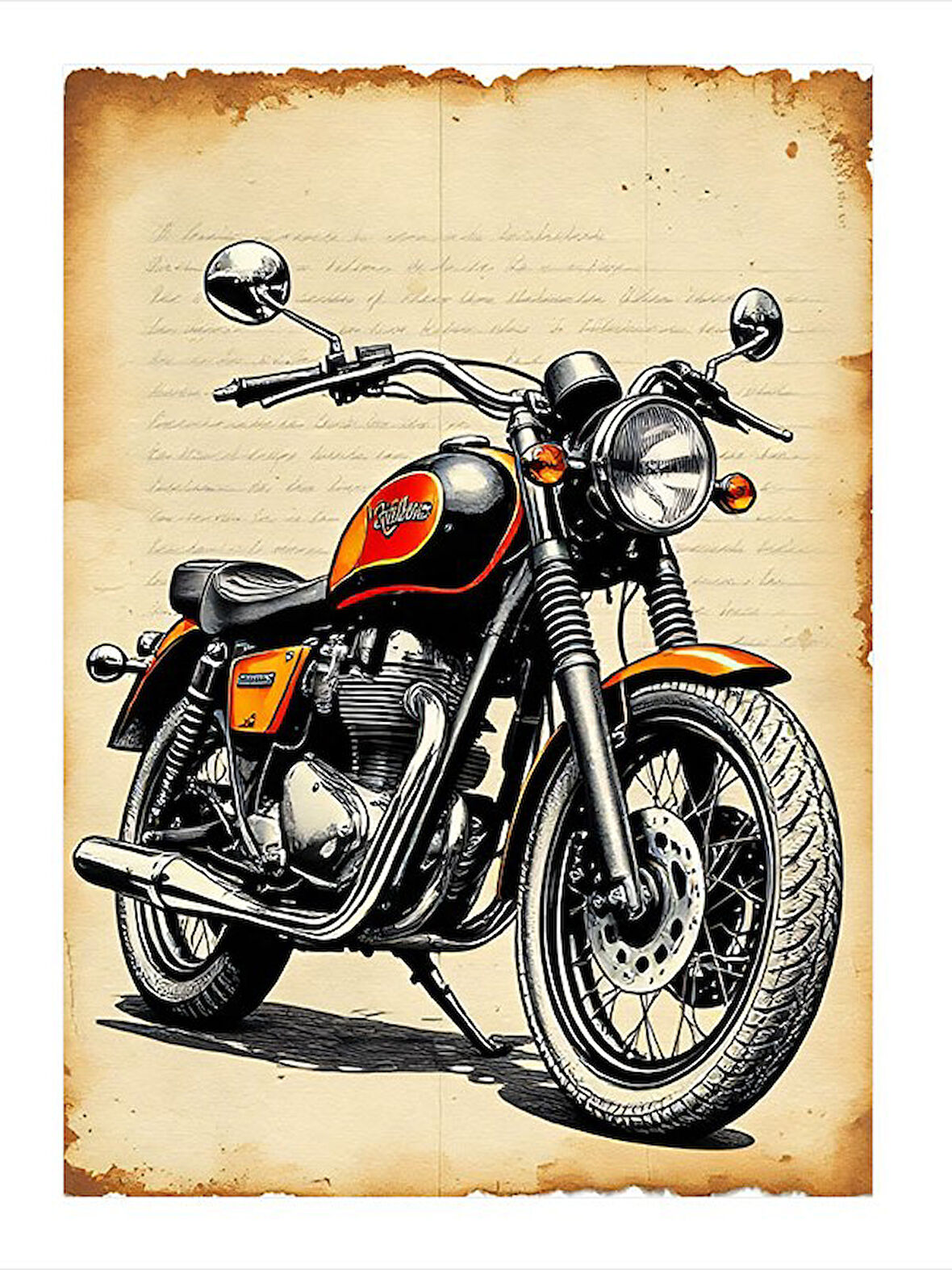 Klasik Motor Ve Retro Tasarım Desenli Mdf Tablo