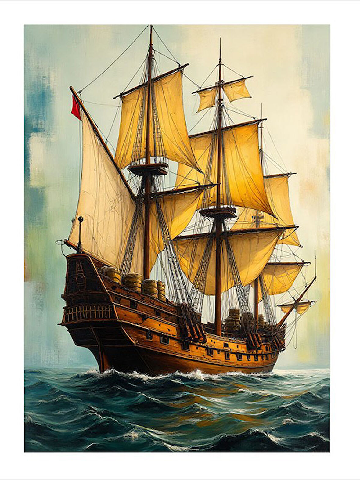 Yelkenli Gemi Ve Denizin Zarafeti Hediyelik Ahşap Tablo