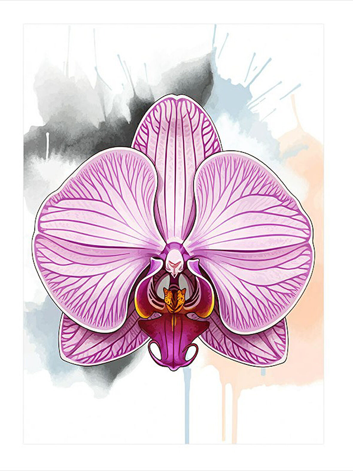 Pembe Orkide Çizimi Hediyelik Mdf Tablo