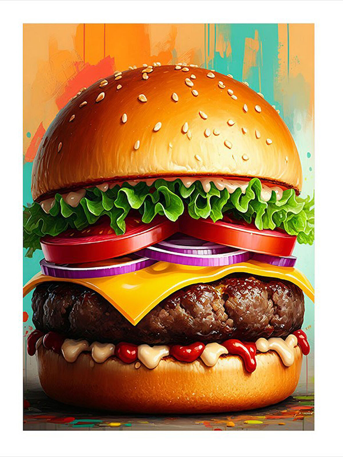 Katlı Hamburger Görseli Dekoratif ahşap Tablo