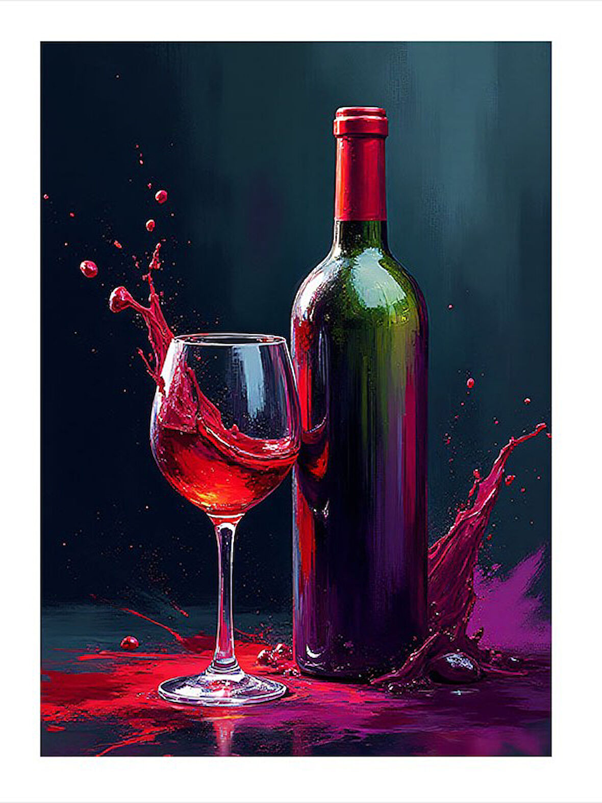 Kırmızı Şarap Ve Şişe Görseli Modern Ahşap Tablo