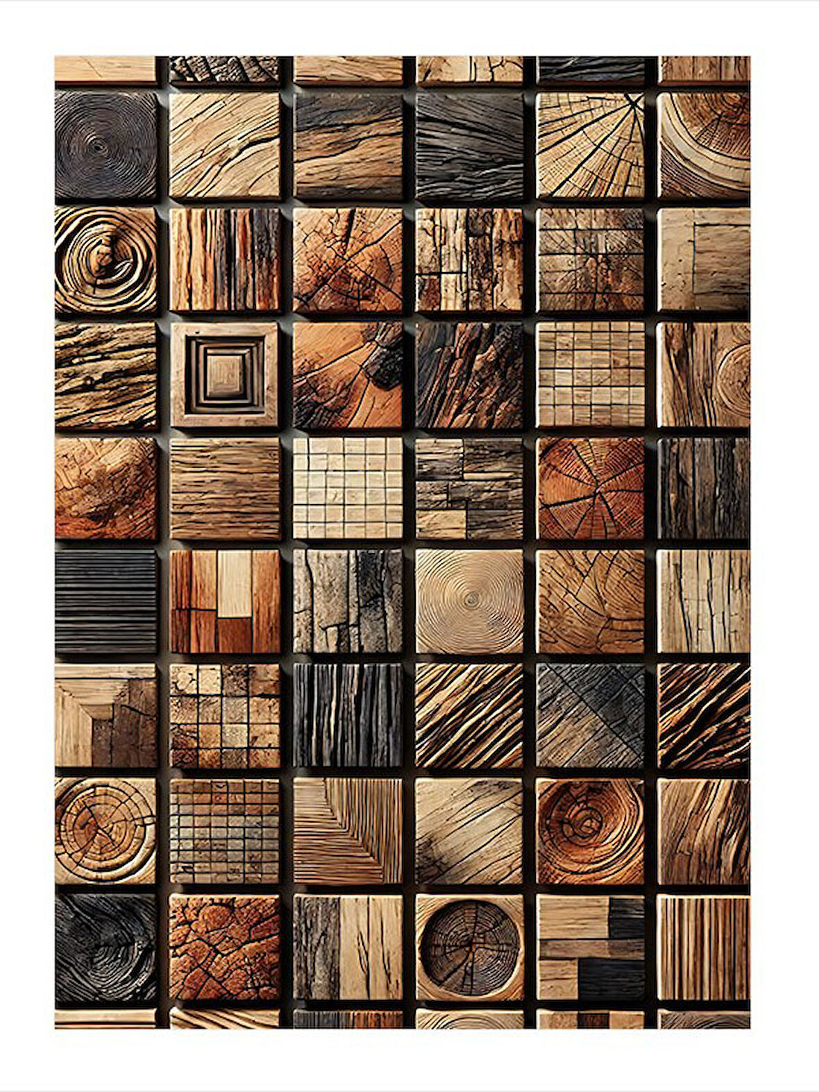 Ahşap Desen Kolajı Dekoratif Mdf Tablo