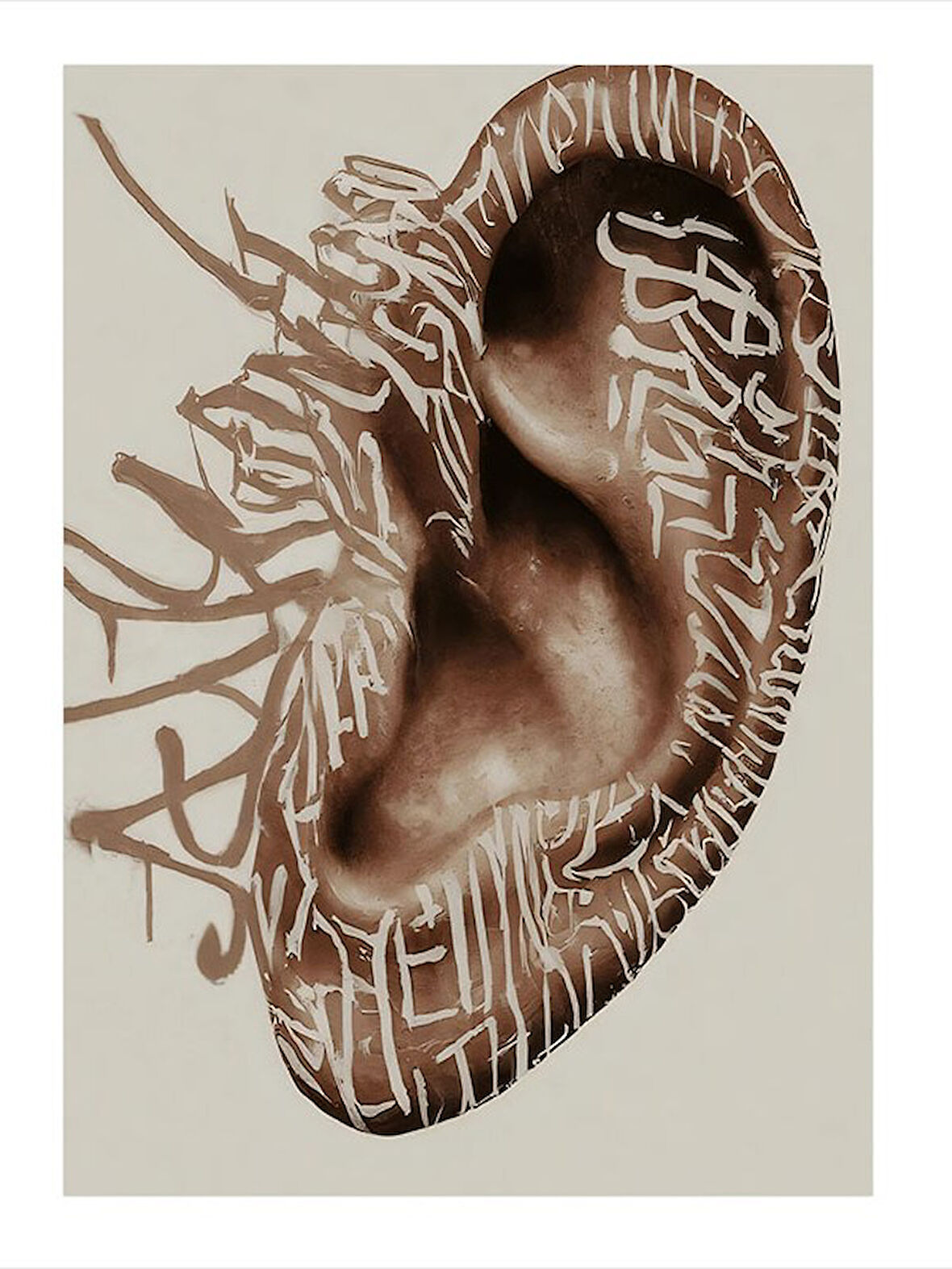 Soyut Kulak Çizimi Model Ahşap Tablo