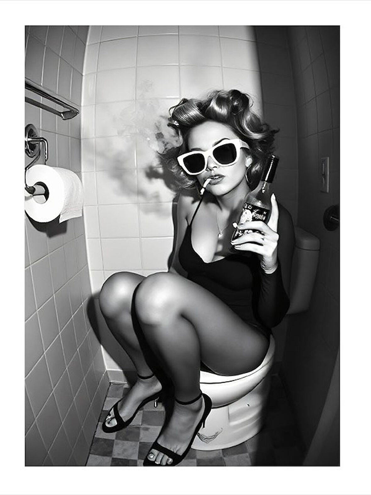 Tuvalette Güneş Gözlüklü Kadın Mdf poster