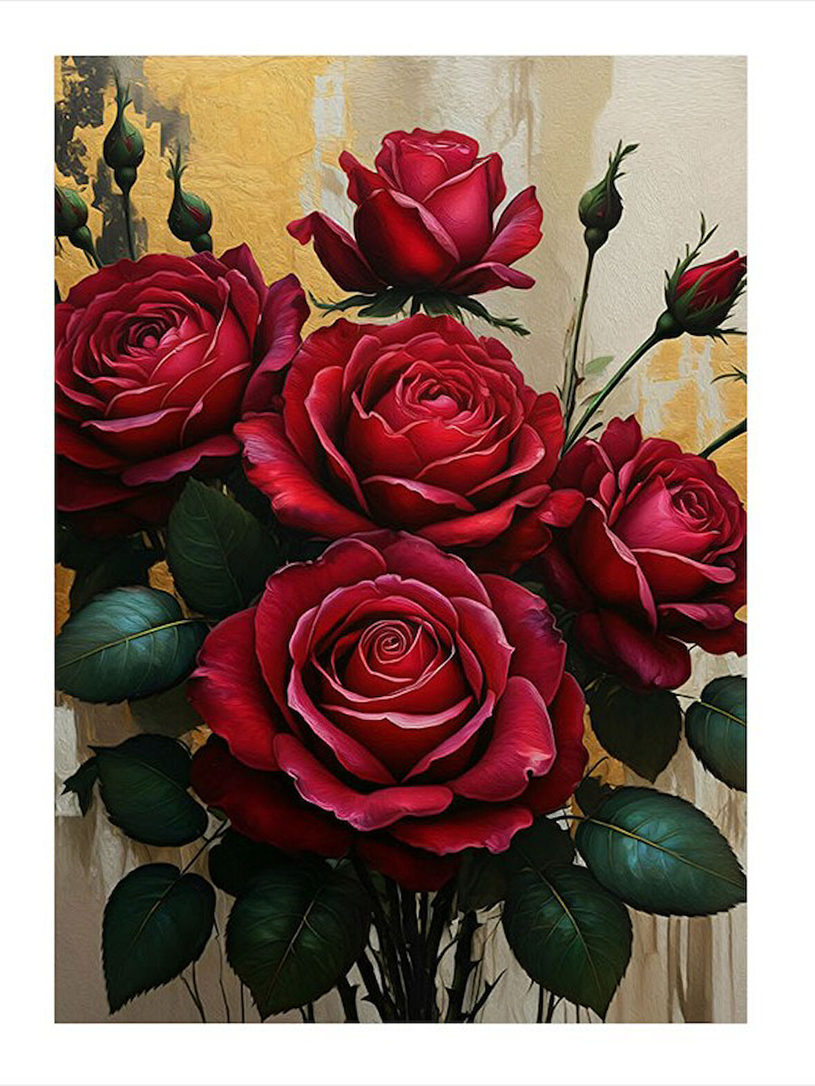 Kırmızı Güller Ve Zarafet Model Ahşap Tablo