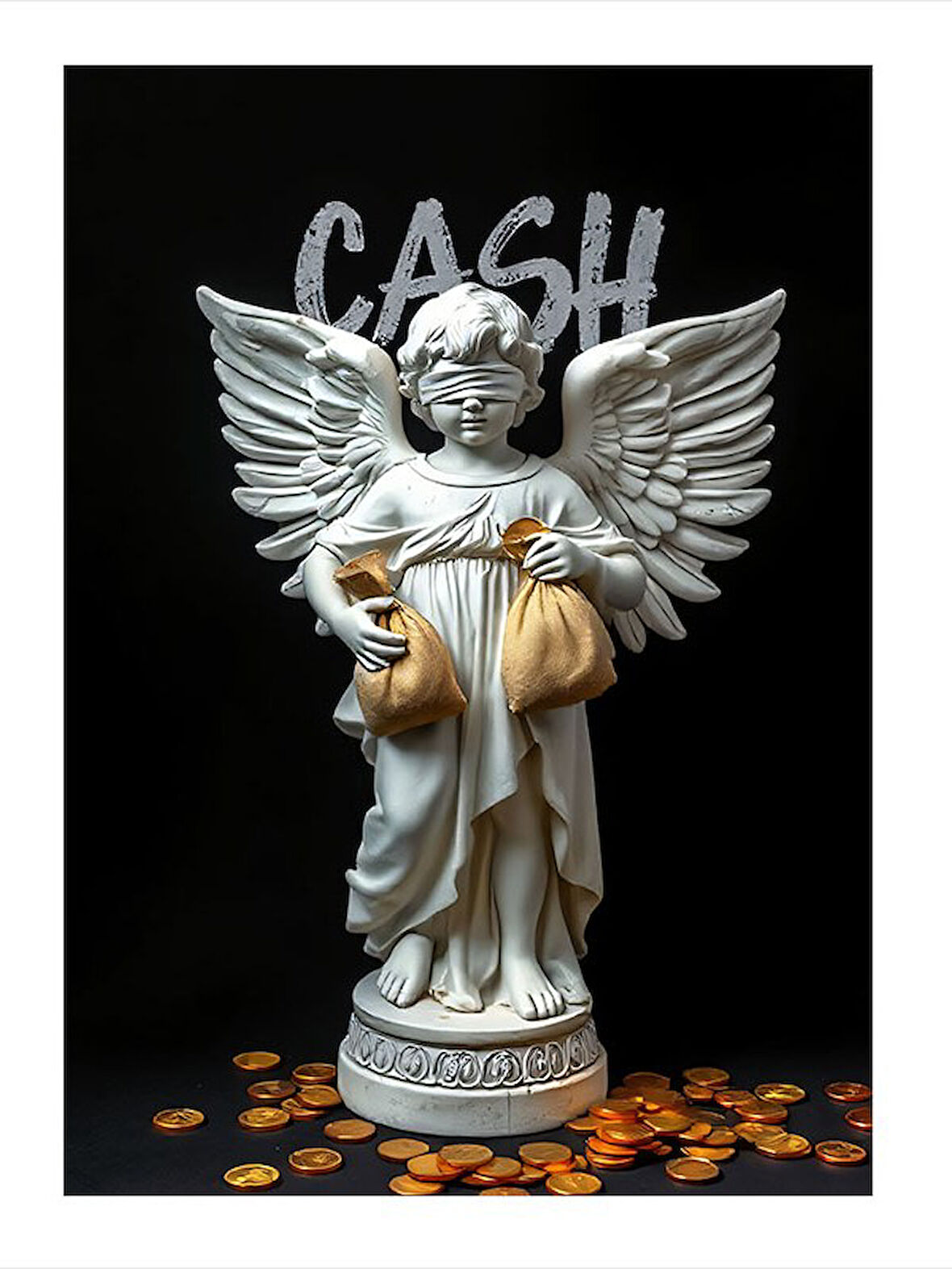 Para Melek Heykeli Dekoratif ahşap Tablo