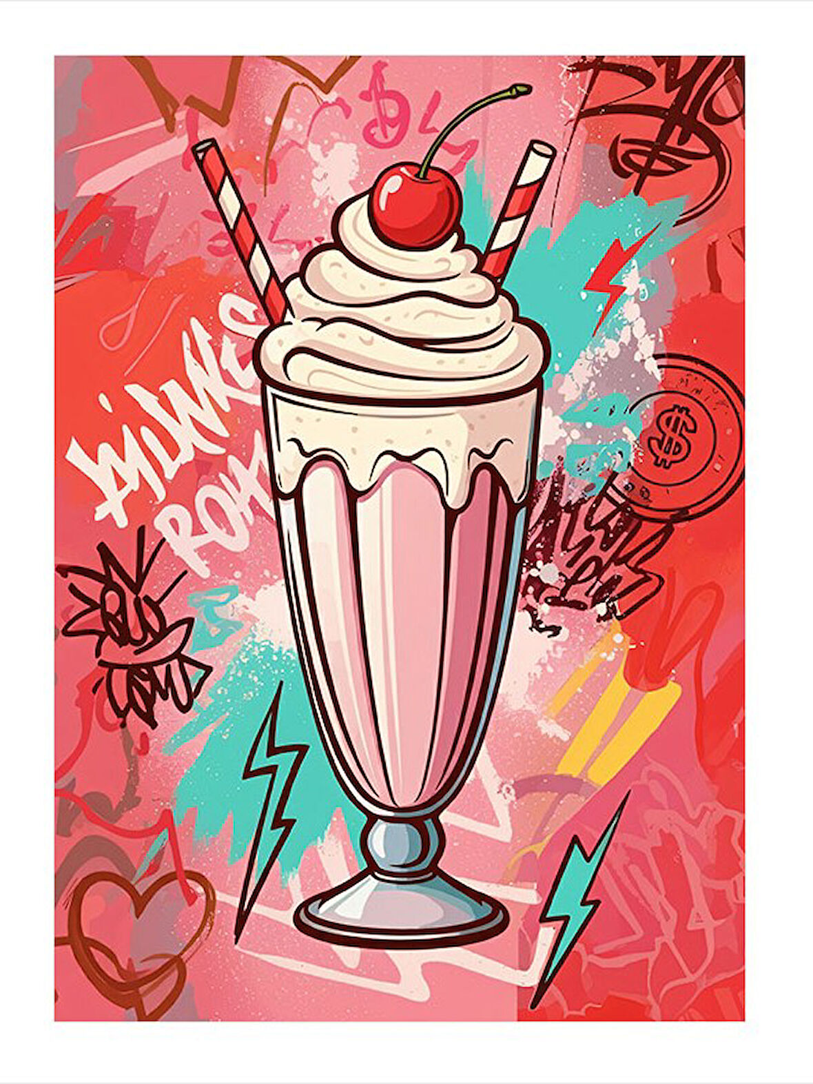 Renkli Milkshake İllüstrasyonu Art Mdf Tablo